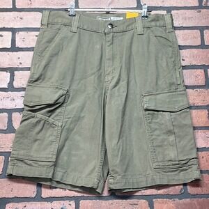 Carhartt Men's 32 Dark Green Canvas Rugged Flex Relaxed Fit‎ Cargo Shorts NWT